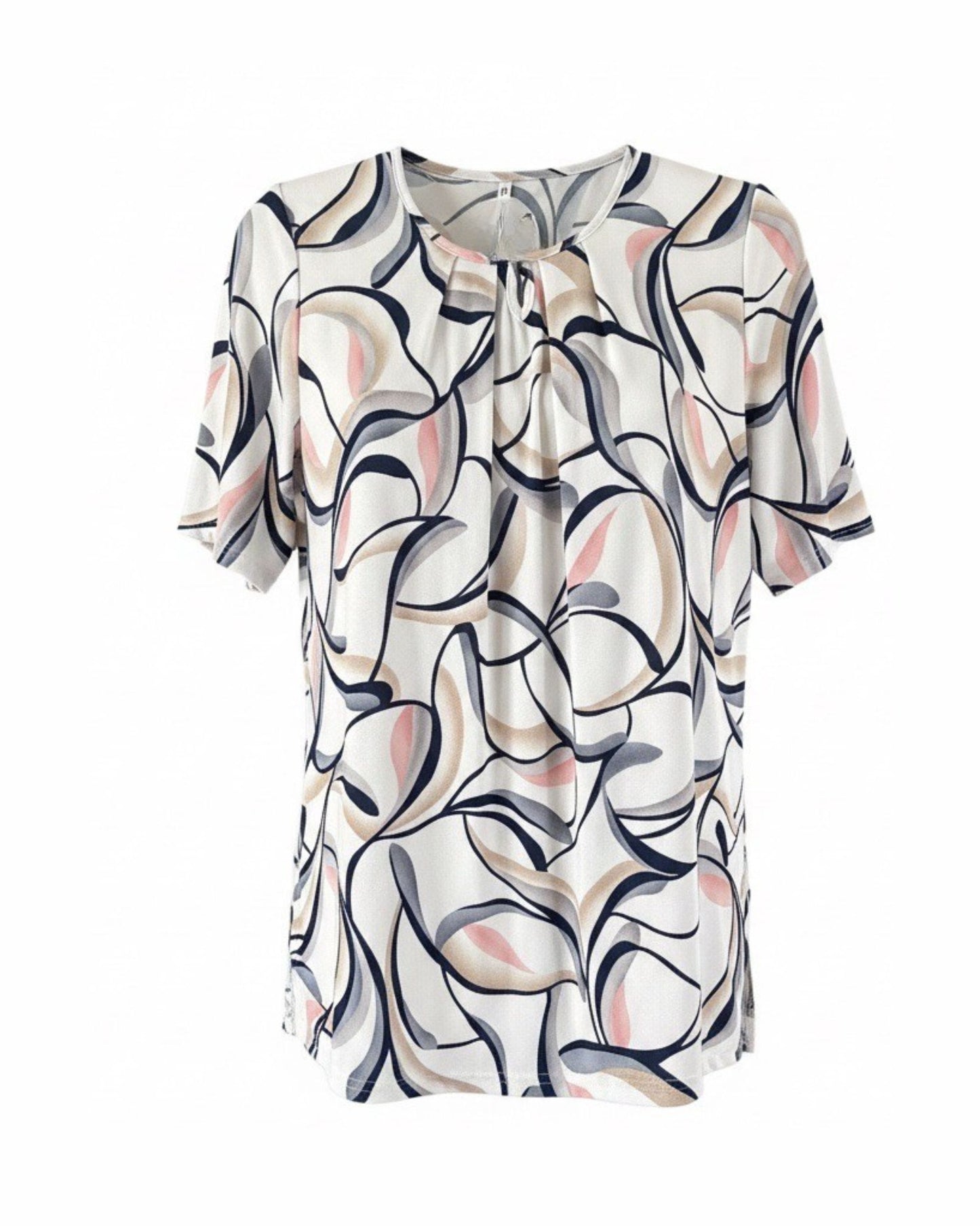 shirt van viscose ronden hals en spiltjes verkocht door Marijke Mode