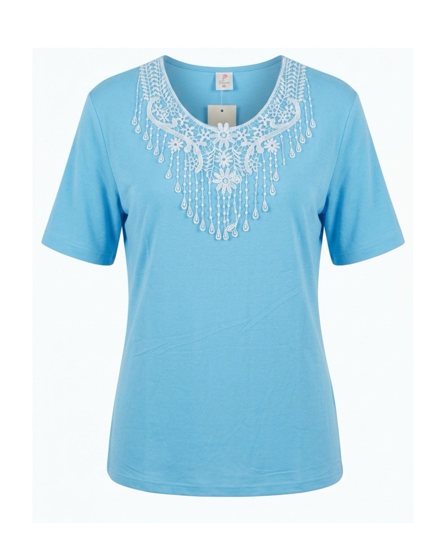 Basic katoenen T-shirt met ronde hals en korte mouwen verkocht door Marijke Mode