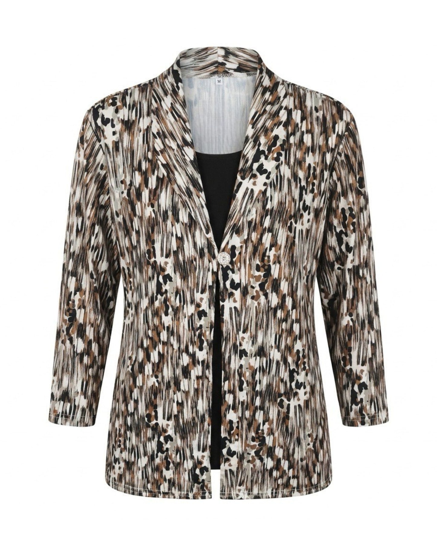 Dames 2-in-1 twinset met kraag, knoopdetail, dessin jasje en uni ondertop bij marijke mode