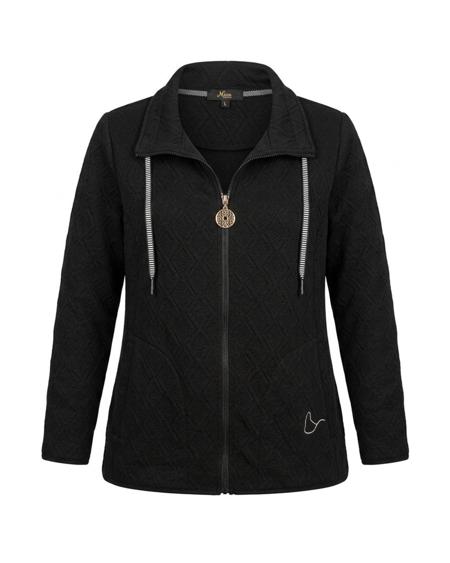 Sportief dames vestjasje met kraag, rits, zakken en veterdetail. Comfortabele stretchkwaliteit, recht model en verkrijgbaar in diverse kleuren.