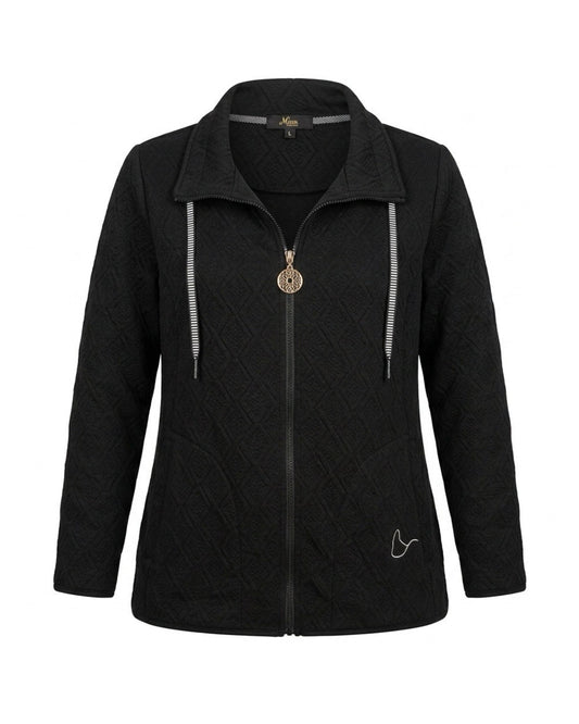 Sportief dames vestjasje met kraag, rits, zakken en veterdetail. Comfortabele stretchkwaliteit, recht model en verkrijgbaar in diverse kleuren.