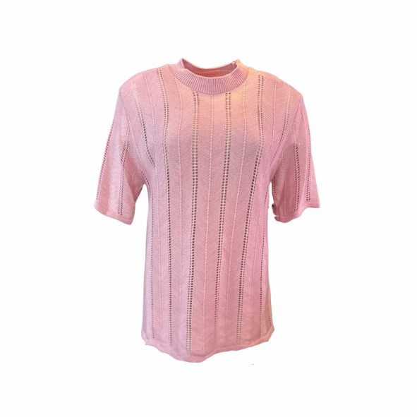 Roze Tricot Top met Opengewerkt Motief