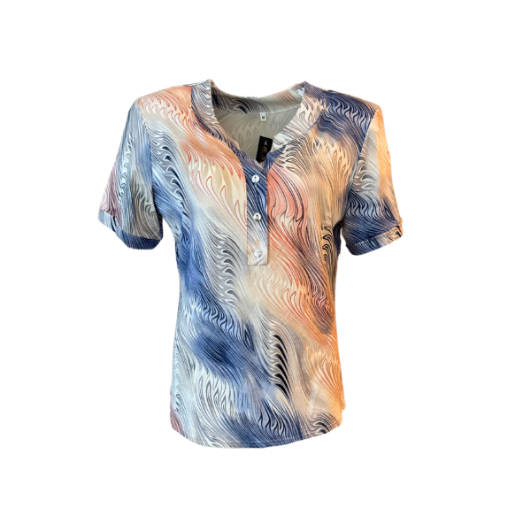 T-shirt met korte mouwen voor dames, ronde hals, splitjes aan de zijkant, soepel viscose met elasthan, ruglengte 70 cm – Marijke Mode.