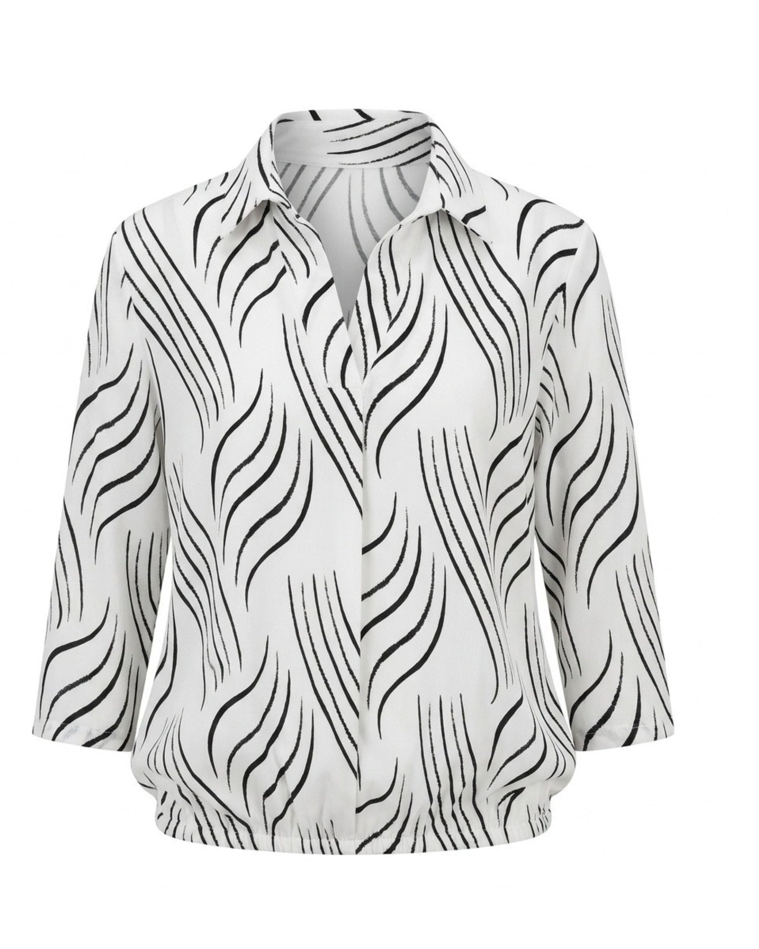 zwart wit blouson poloshirt met strepen, verkrijgbaar bij Marijke Mode