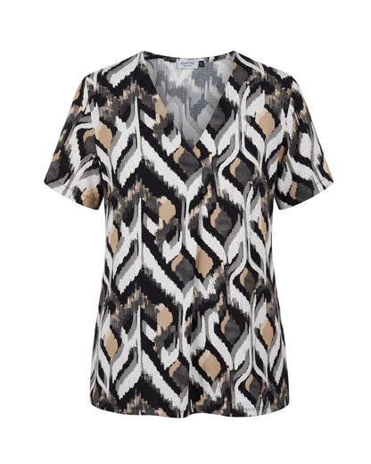 Azuri Blouson Shirt V Zwart 100% Viscose Wit Beige