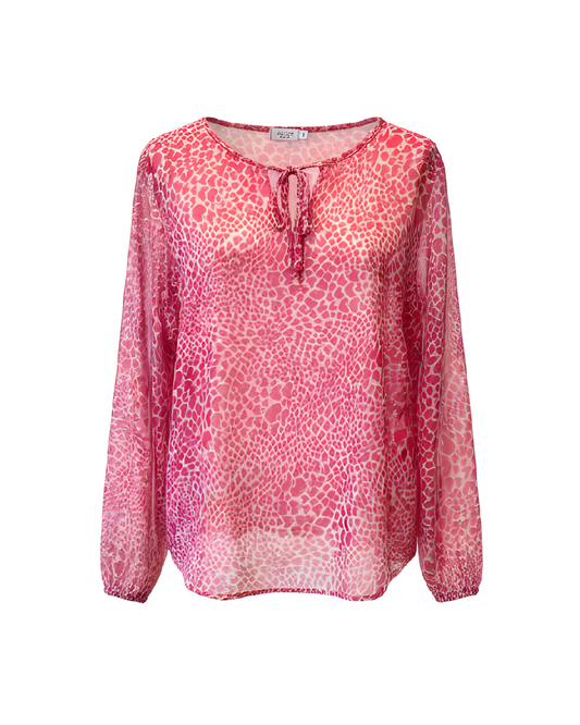 Azuri shirt met ronde hals en lange mouwen met knoopsluiting fuchsia beige en blauw beige – Marijke Mode