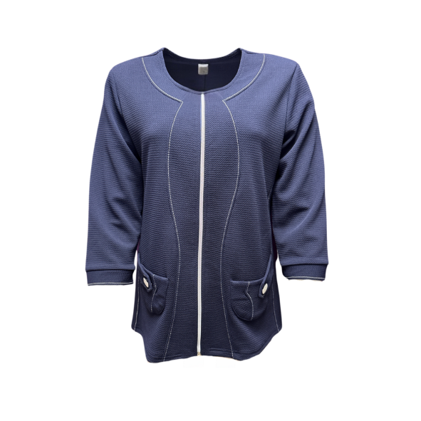 ini blazer vestjasje in structuur stof. blazer met ronde hals en lange mouwen. met zakjes. verkijgbaar bij Marijke Mode
