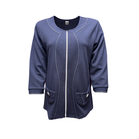 ini blazer vestjasje in structuur stof. blazer met ronde hals en lange mouwen. met zakjes. verkijgbaar bij Marijke Mode