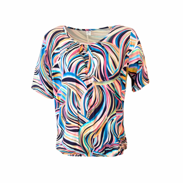 Dames blousonshirt met korte mouwen van viscose – luchtig en comfortabel, zomercollectie van Marijke Mode.