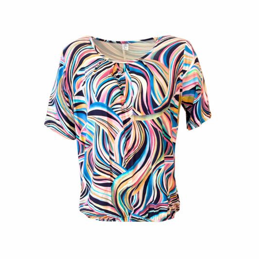 Dames blousonshirt met korte mouwen van viscose – luchtig en comfortabel, zomercollectie van Marijke Mode.