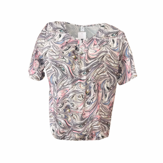 Dames blousonshirt met korte mouwen van viscose – luchtig en comfortabel, zomercollectie van Marijke Mode.