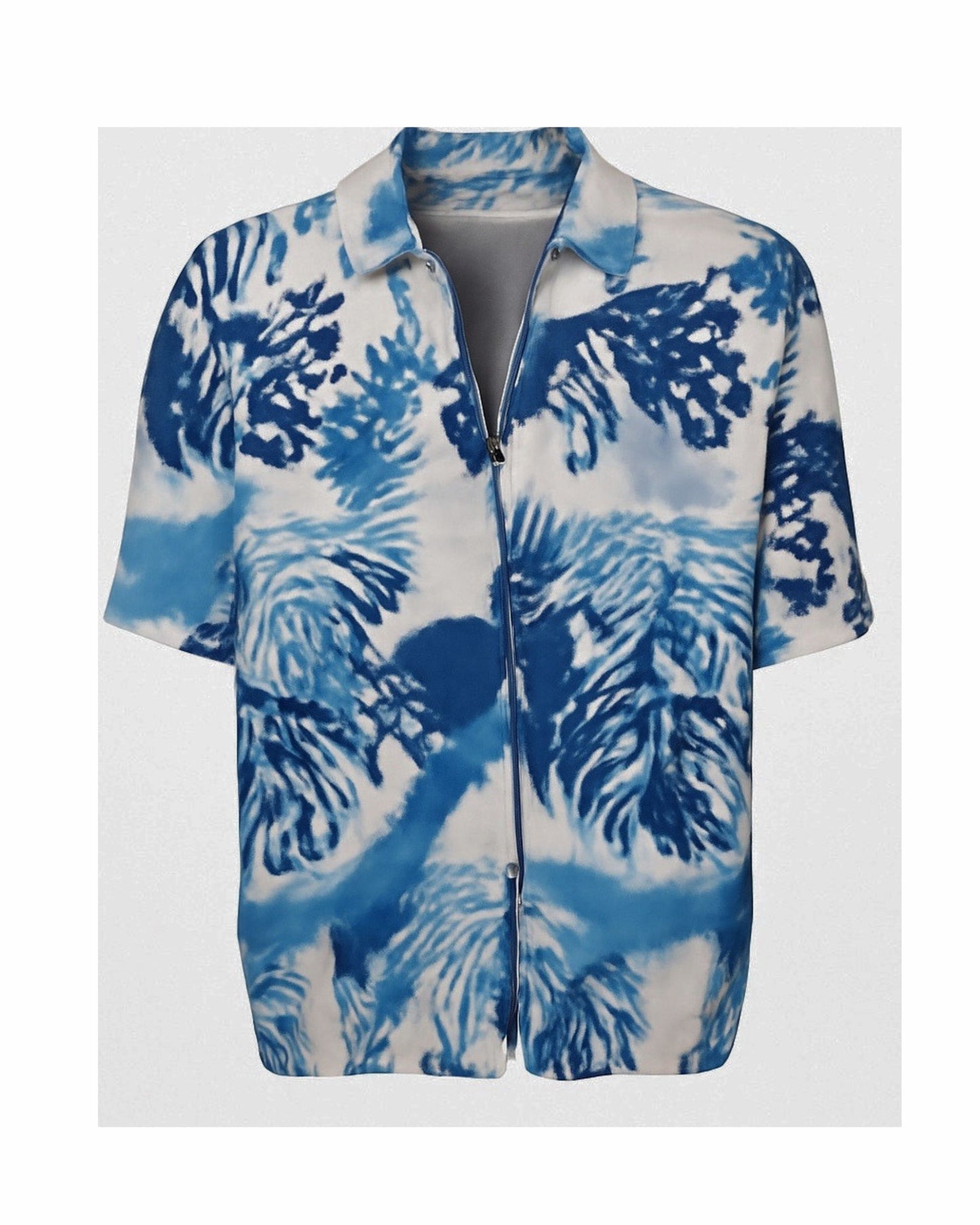 Blouson Polo-Shirt Met V-Hals Blauw Wit