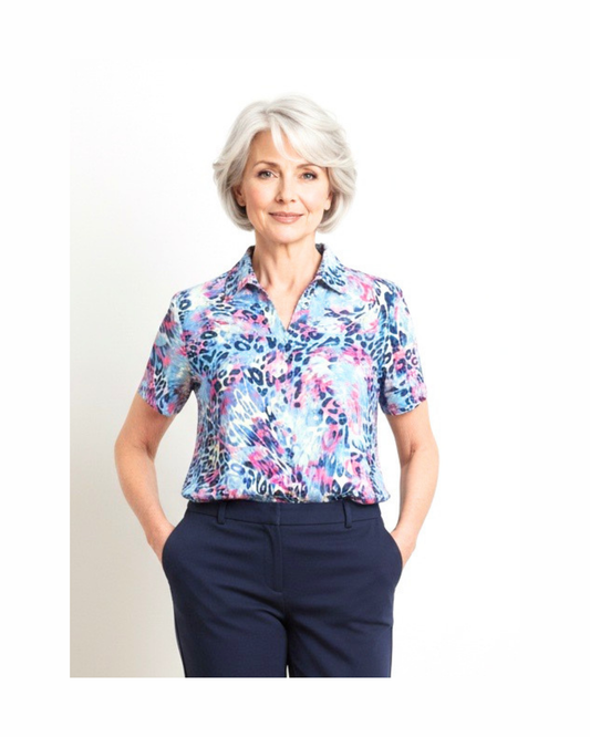 dames blouson poloshirt met korte mouwen en viscose verkocht dooor marijkemode