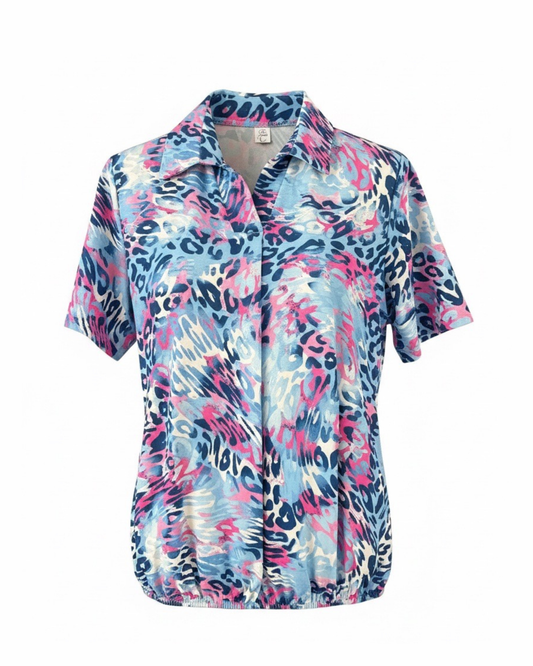 dames blouson poloshirt met korte mouwen en viscose verkocht dooor marijkemode