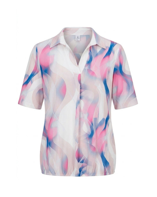 Blouson Polo-Shirt Met V-Hals Roze KobaltBlauw