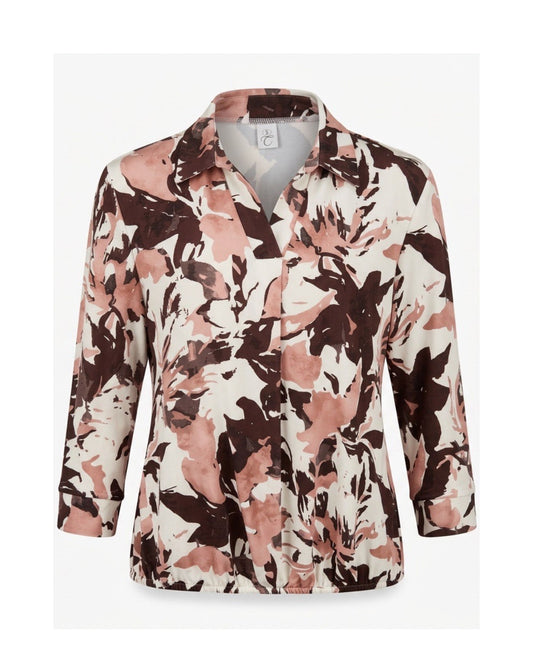 Blouson Poloshirt 3/4 Mouw – Bloem Oudroze Bruin