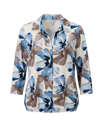 Poloshirt met V-hals en driekwartmouwen van zachte viscose – Marijke Mode.