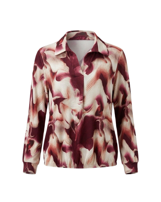 Poloshirt met V-hals lange mouwen van zachte viscose – Marijke Mode.