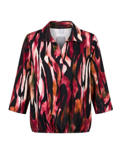 Poloshirt met V-hals en driekwartmouwen van zachte viscose – Marijke Mode.