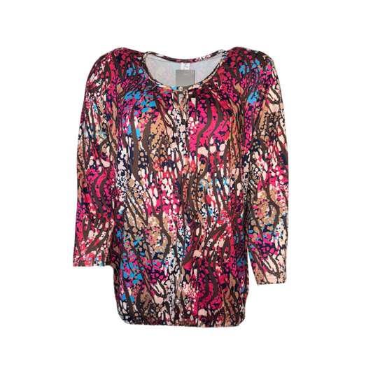 Blouson shirt lange mouw najaar 2025 – zachte stretchstof met elastiek onderzijde, ronde hals, elegante pasvorm, nieuwe kleuren €39,95.
