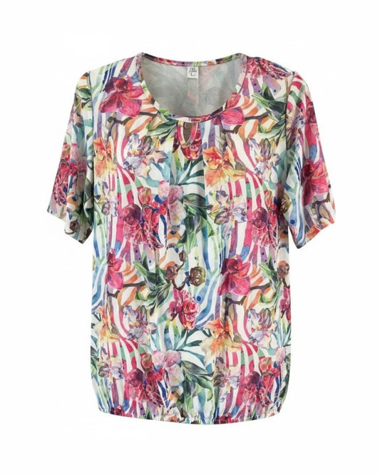 blouson tshirt met ronde hals en korte mouwen. bij marijke mode