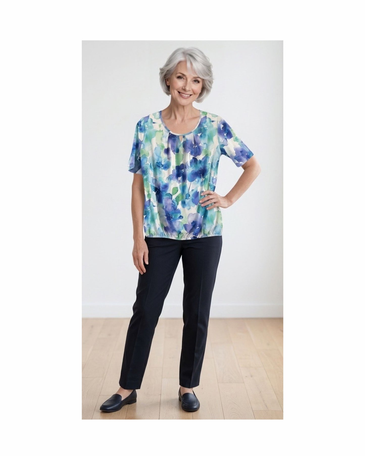 Blouson Shirt Bloem Groen Blauw