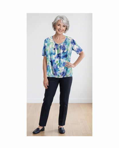 Blouson Shirt Bloem Groen Blauw