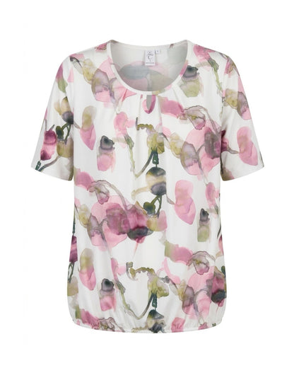 Blouson Shirt Elastiek Bloem Roze Groen