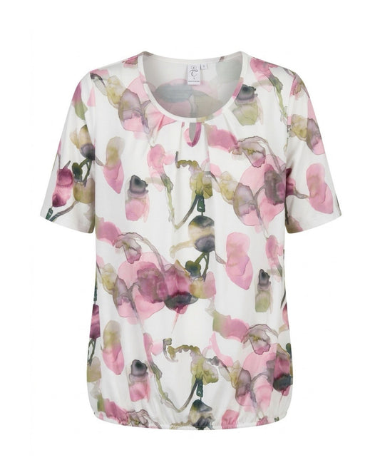 Blouson Shirt Elastiek Bloem Roze Groen