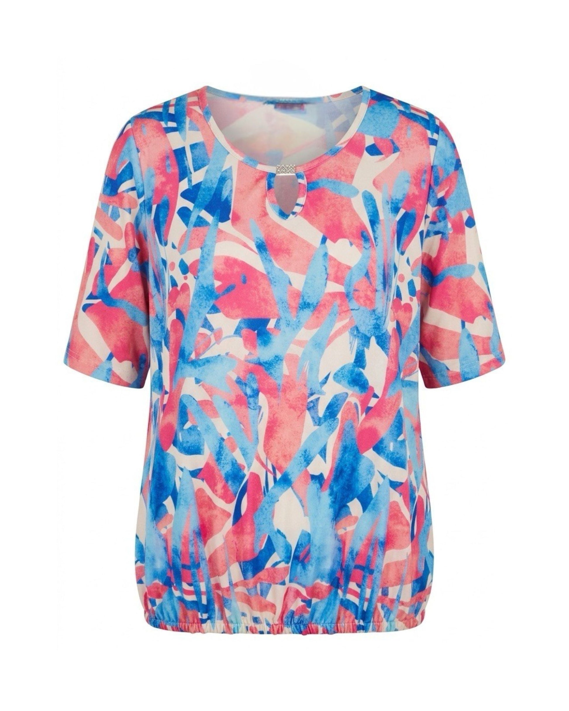 shirt met ronde hals en elastiek. verkrijgbaar bij marijke mode