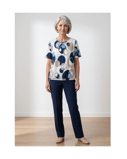 Blouson Shirt Elastiek Stip Blauw Beige
