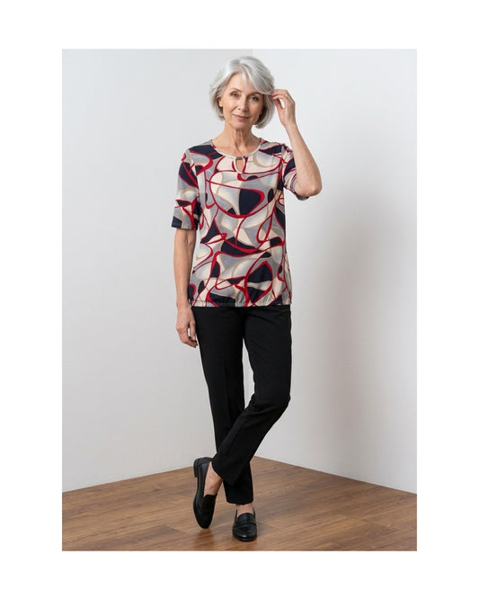 shirt met ronde hals en elastiek aan de onderzijde verkrijgbaar bij marijke mode