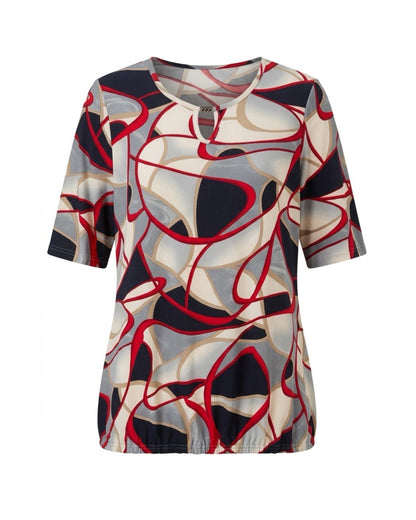 shirt met ronde hals en elastiek aan de onderzijde verkrijgbaar bij marijke mode