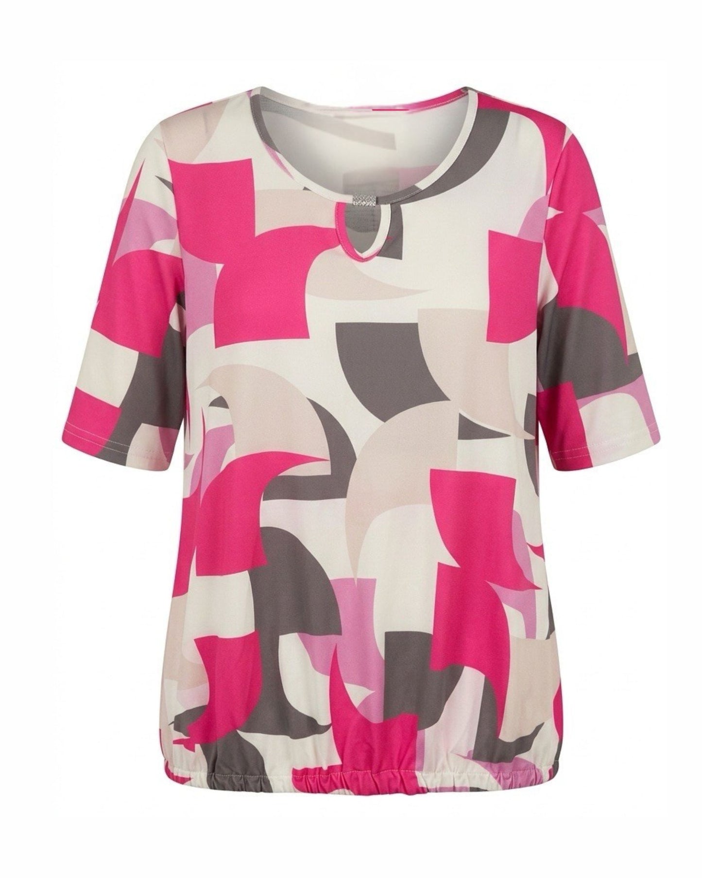 shirt met ronde hals en elastiek. verkrijgbaar bij marijke mode