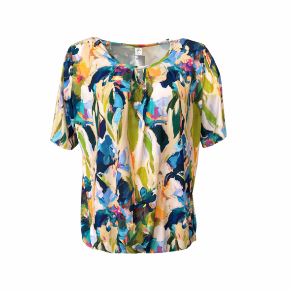 Dames blousonshirt met korte mouwen van viscose – luchtig en comfortabel, zomercollectie van Marijke Mode.