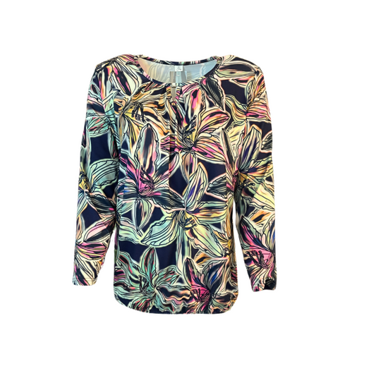 verkrijgbaar bij Marijke Mode Blouson shirt lange mouw najaar 2025 – zachte stretchstof met elastiek onderzijde, ronde hals, elegante pasvorm, nieuwe kleuren €39,95.