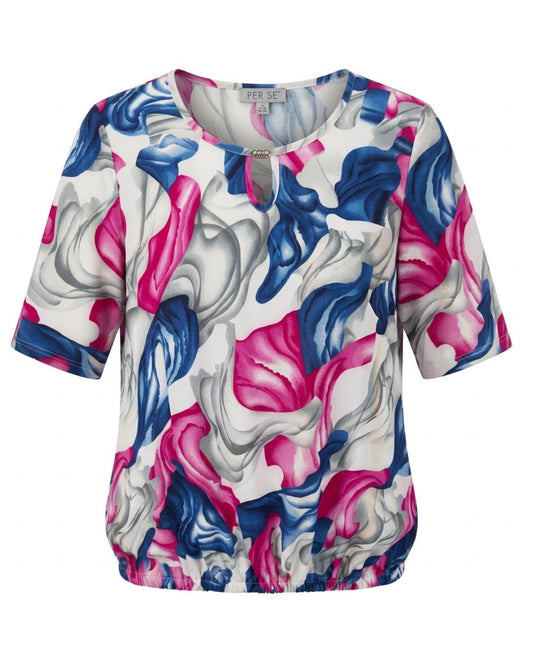 Blouson shirt voor dames met comfortabele pasvorm, verkrijgbaar bij Marijke Mode.