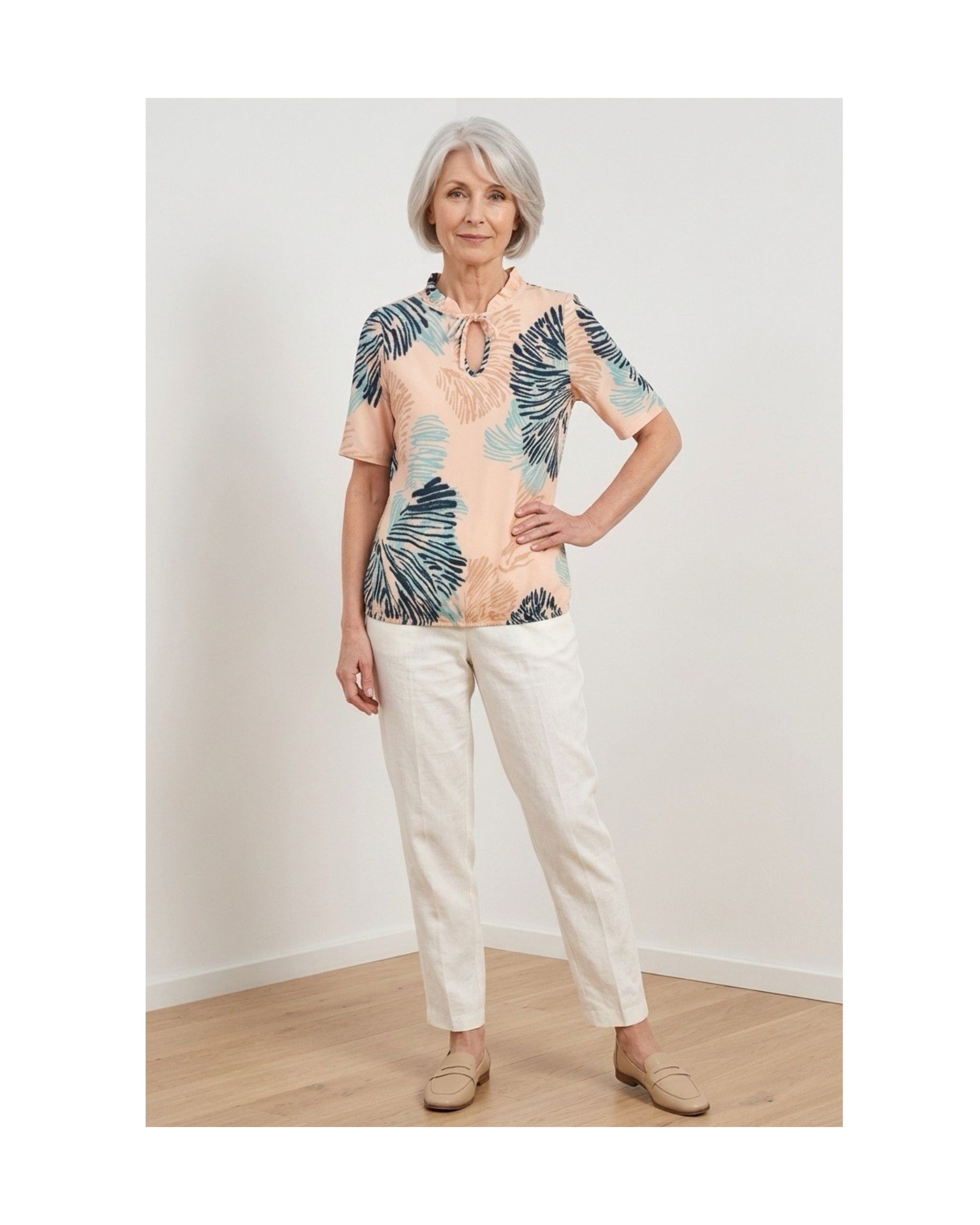 shirt met roesje viscose blouson model bij marijke mode