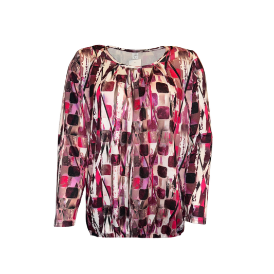 blouson shirt met ronde hals van viscose met elastiek verkrijgbaar bij marijkemode