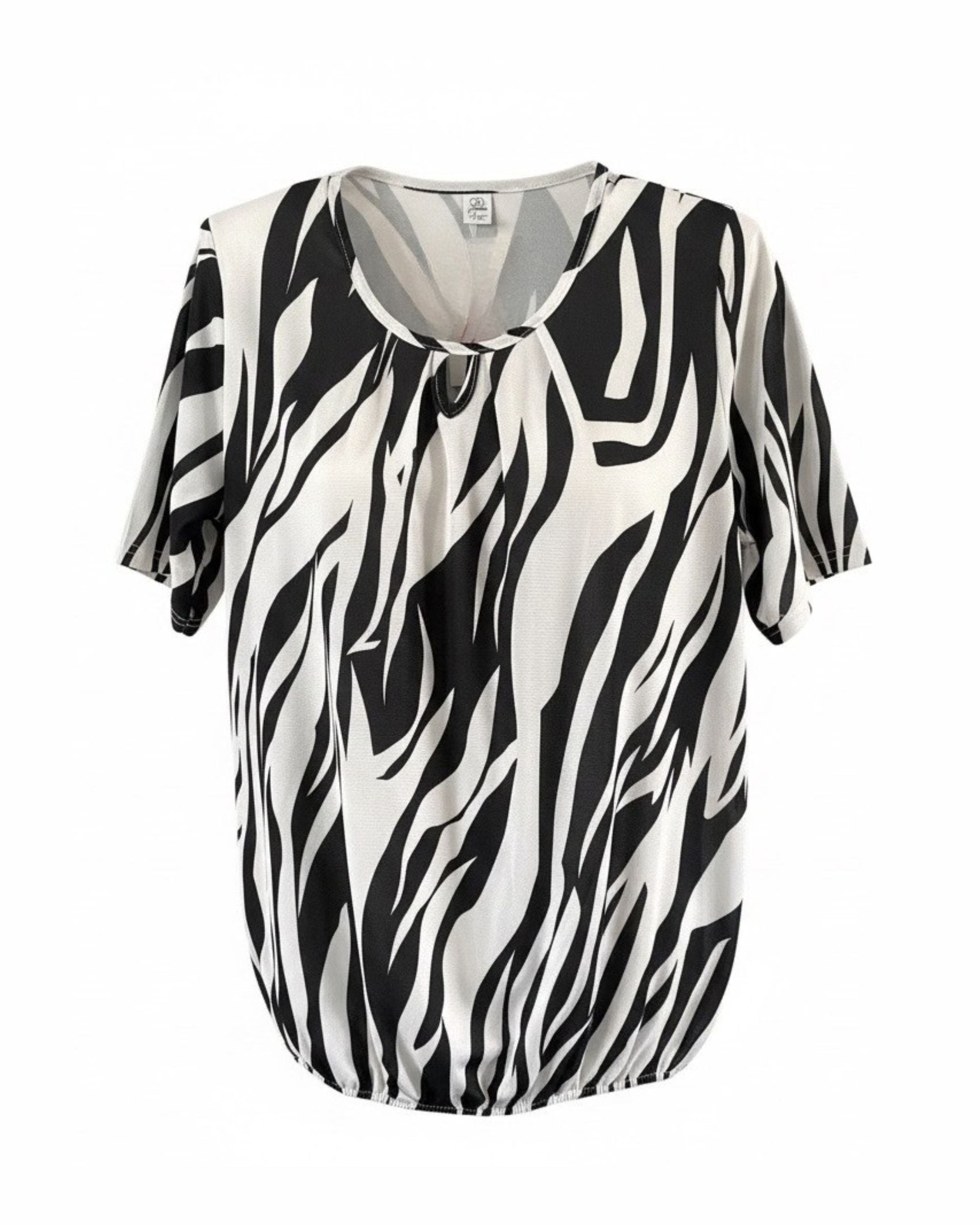 Blouson Shirt Zebra Zwart Wit korte mouwen van viscose verkocht door Marijke Mode