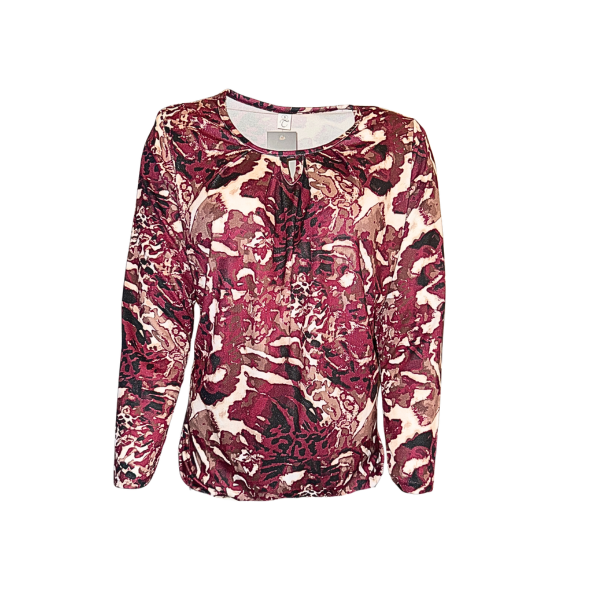 blouson shirt met ronde hals van viscose met elastiek verkrijgbaar bij marijkemode