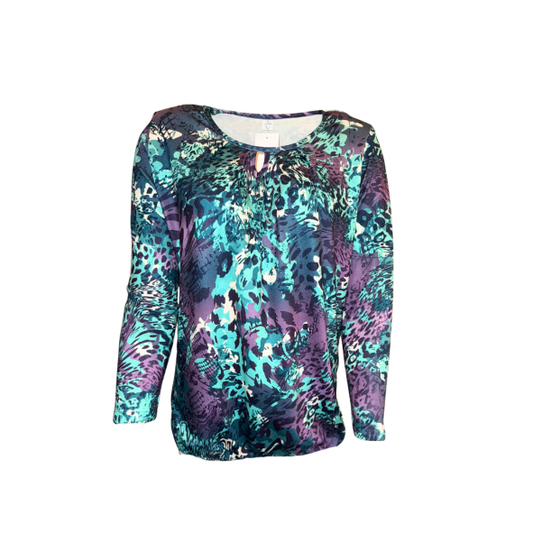 blouson shirt met ronde hals van viscose met elastiek verkrijgbaar bij marijkemode