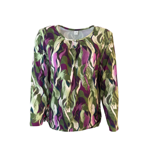 Blouson shirt lange mouw najaar 2025 – zachte stretchstof met elastiek onderzijde, ronde hals, elegante pasvorm, nieuwe kleuren €39,95.