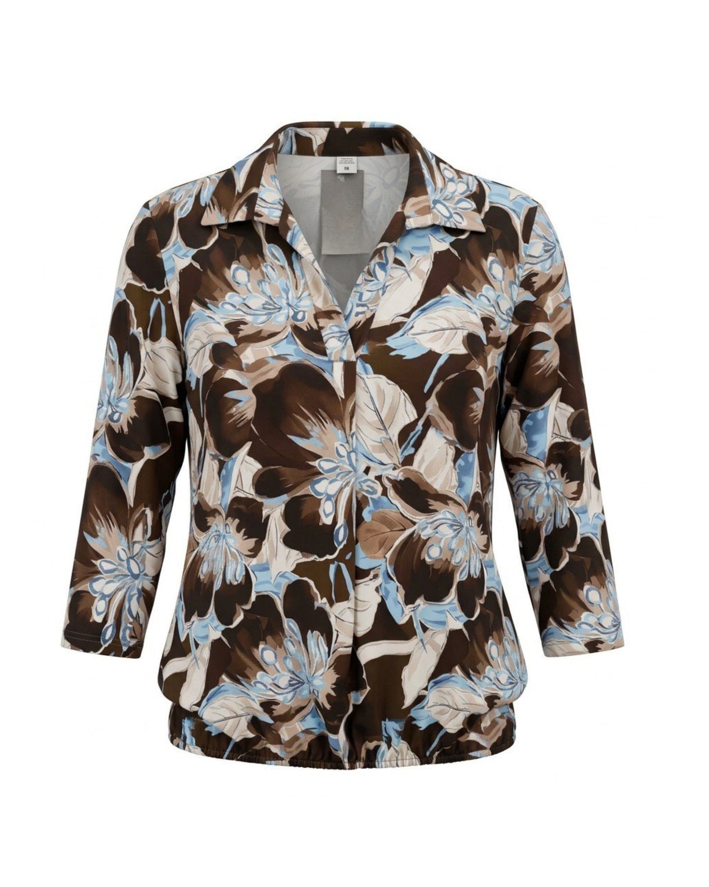 Poloshirt met V-hals en driekwartmouwen van zachte viscose – Marijke Mode.