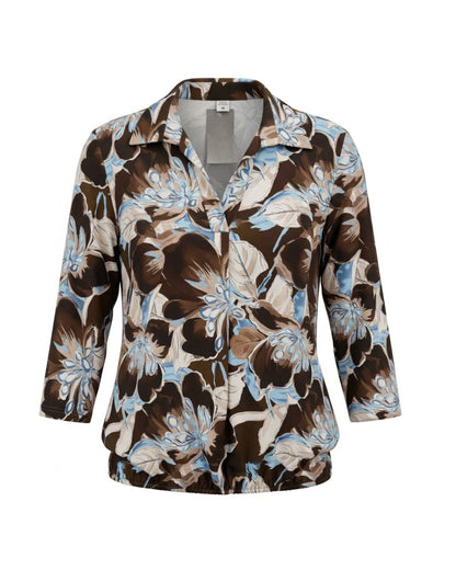 Poloshirt met V-hals en driekwartmouwen van zachte viscose – Marijke Mode.