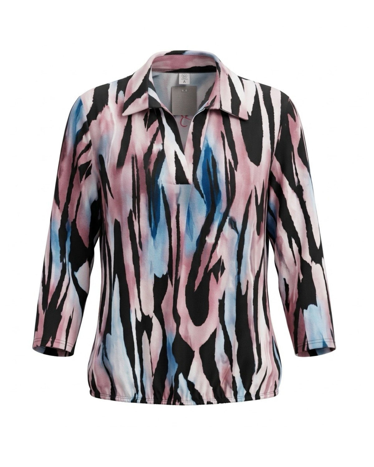 Poloshirt met V-hals en driekwartmouwen van zachte viscose – Marijke Mode.