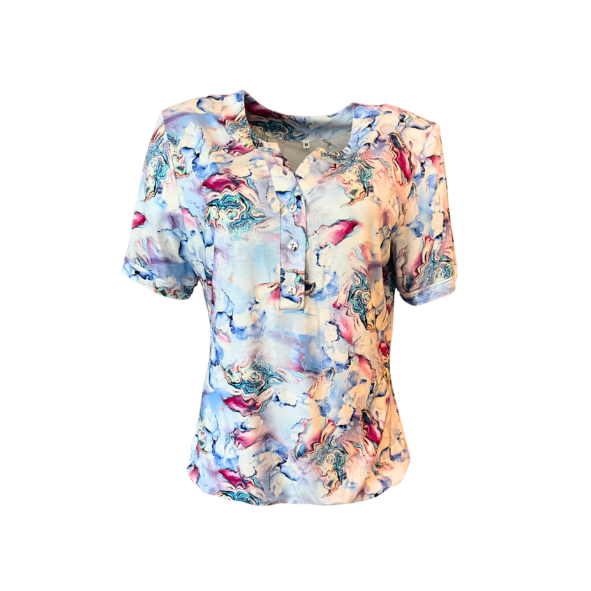 T-shirt met korte mouwen voor dames, ronde hals, splitjes aan de zijkant, soepel viscose met elasthan, ruglengte 70 cm – Marijke Mode.