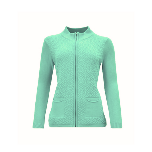 Bon Tricot vest met zakjes en ritssluiting. verkijgbaar bij Marijke Mode kleur mint groen