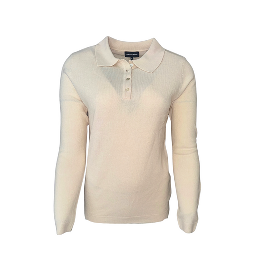 Cashmere Feeling damestrui uni polo kraag L3995 – zachte trui met parelmoer knoopjes, lange mouwen en basis uni kleur. Verkrijgbaar bij Marijke Mode."