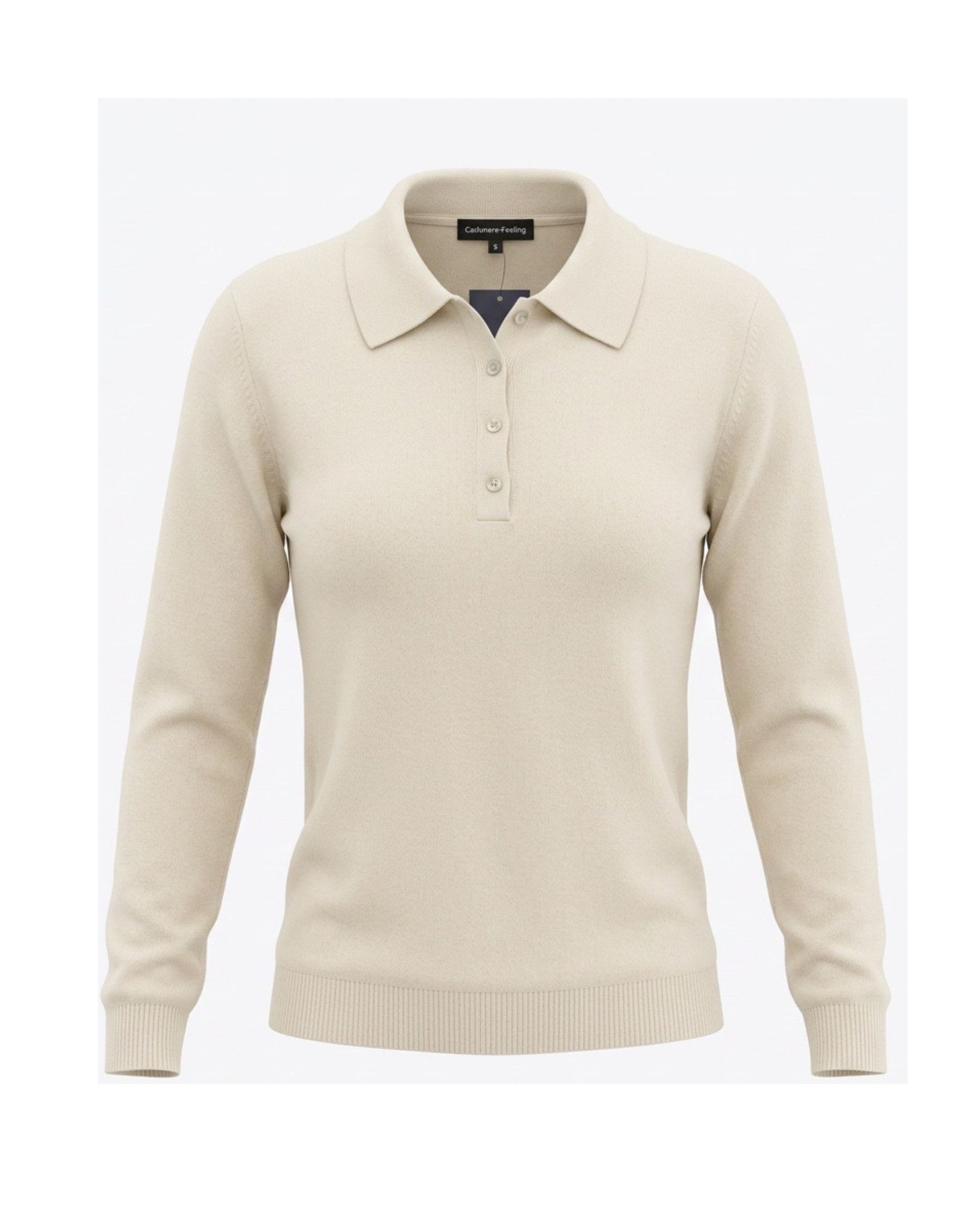 Cashmere Feeling damespullover met polokraag, knoopje en lange mouwen in uni-basiskleur, verkrijgbaar bij Marijke Mode.